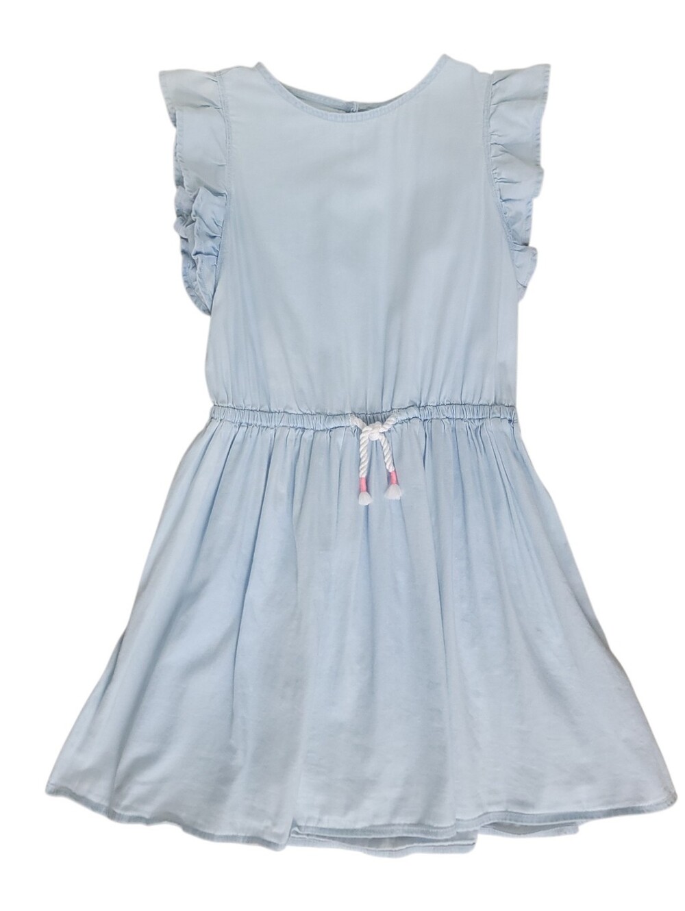 OshKosh B'Gosh Girls Ruffle Flutter Sleeve Light Blue Chambray Dress 6 / 6X